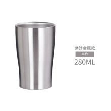 揭阳市筷创 敞口杯日式茶杯双层不锈钢商务办公水杯防摔啤酒水杯果汁杯 本色光面280ML